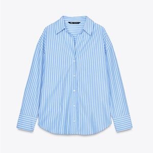 Zara Light Blue and White Striped Shirt 100% Cotton
